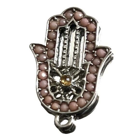 Pink Beaded Hamsa Yoga Hand Necklace Charm 1" Silver with Center Jewel - Picture 3 of 6